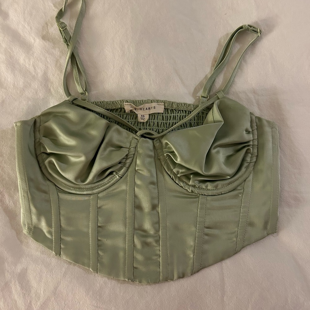 Green Satin Bustier Top